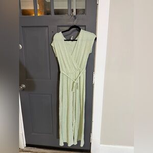 Caution To The Wind Mint Ribbed Wrap Jumpsuit